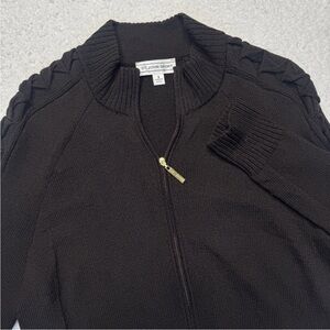 St. John Sport Dark Brown Knit Zip Cardigan Sweater Womens Small Brown Luxury